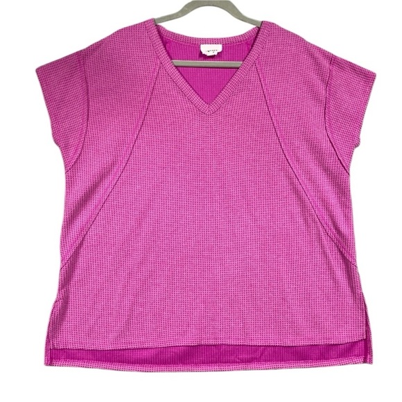Andree By Unit Waffle Knit Top Womens Size Medium Pink V Neck - Picture 1 of 5